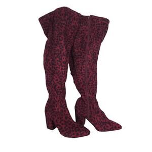 8 WIDE CALF Torrid Womens Over The Knee Boots Burgundy Leopard Print Pointed Toe